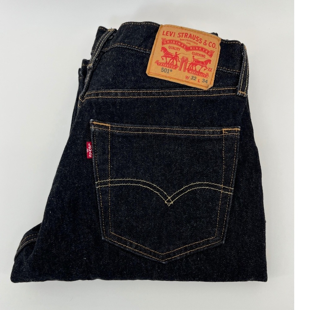 Levi's 501 Original Fit Jeans Mens 32x34 Dark Wash Black Denim Button Fly